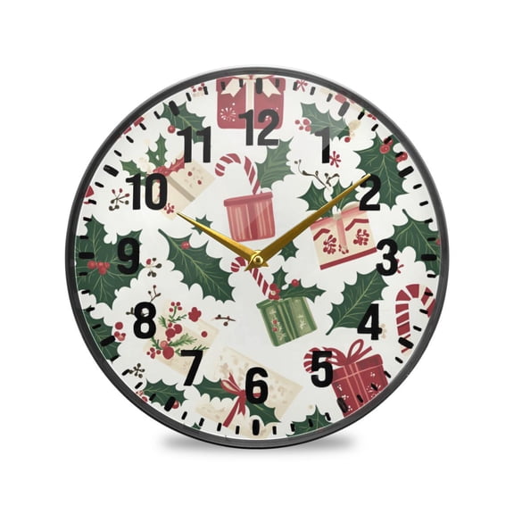 Yayeee Wall Clock Battery Operated 9.5" Silent Quartz Non-Ticking for Living Room Decor, White Christmas Holly