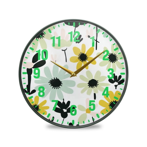 Yayeee Wall Clock Battery Operated 9.5" Silent Quartz Non-Ticking for Living Room Decor, White Flower