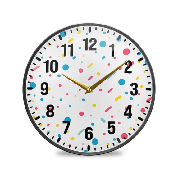 Yayeee Wall Clock Battery Operated 9.5" Silent Quartz Non-Ticking for Living Room Decor, White Retro Pattern