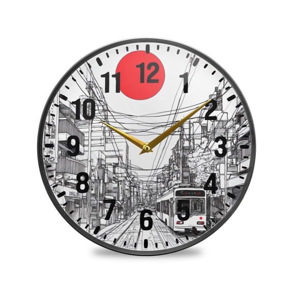 Yayeee Wall Clock Battery Operated 9.5" Silent Quartz Non-Ticking for Living Room Decor, White Streets