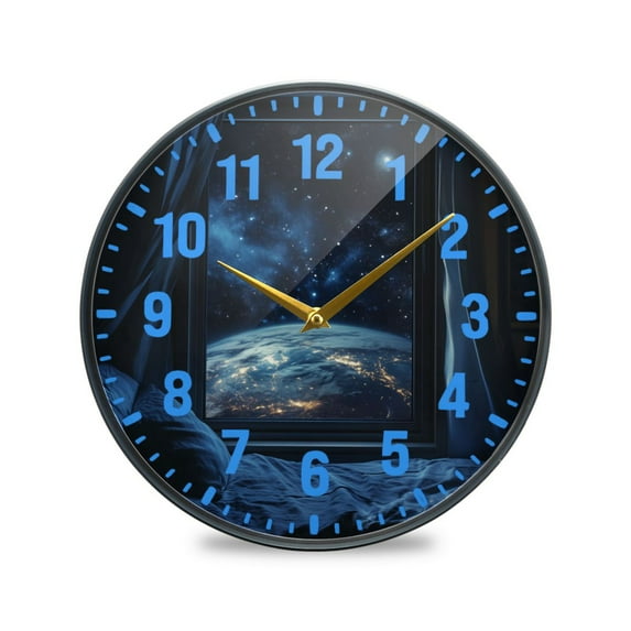 Yayeee Wall Clock Battery Operated 9.5" Silent Quartz Non-Ticking for Living Room Decor, Window Earth