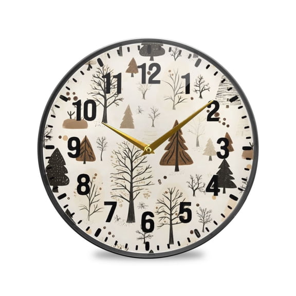 Yayeee Wall Clock Battery Operated 9.5" Silent Quartz Non-Ticking for Living Room Decor, Winter Forest