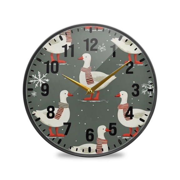 Yayeee Wall Clock Battery Operated 9.5" Silent Non-Ticking for Living Room, Winter Goose