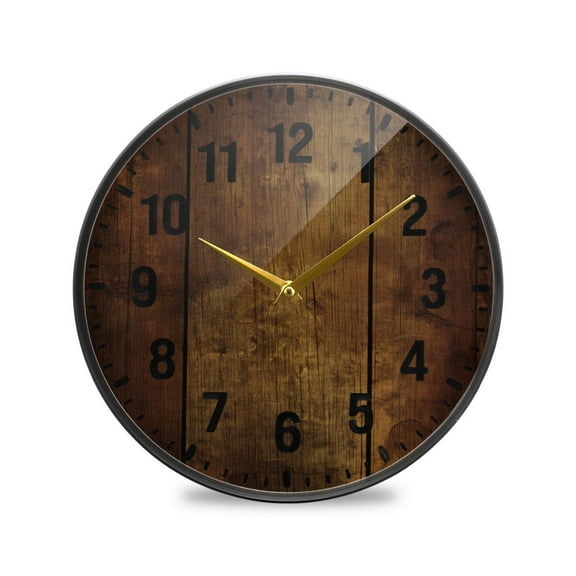 Yayeee Wall Clock Battery Operated 9.5" Silent Non-Ticking for Living Room, Wood Grain