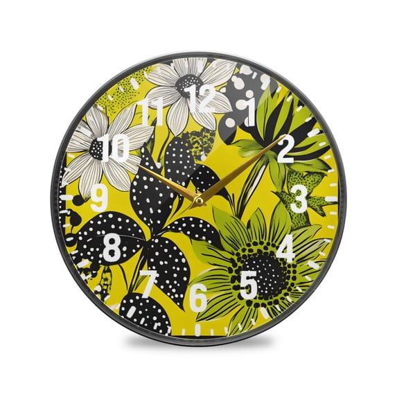 Yayeee Wall Clock Battery Operated 9.5" Silent Quartz Non-Ticking for Living Room Decor, Yellow Flowers