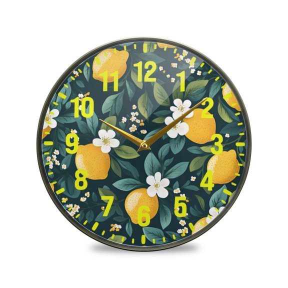 Yayeee Wall Clock Battery Operated 9.5" Silent Non-Ticking for Living Room, Yellow Lemons