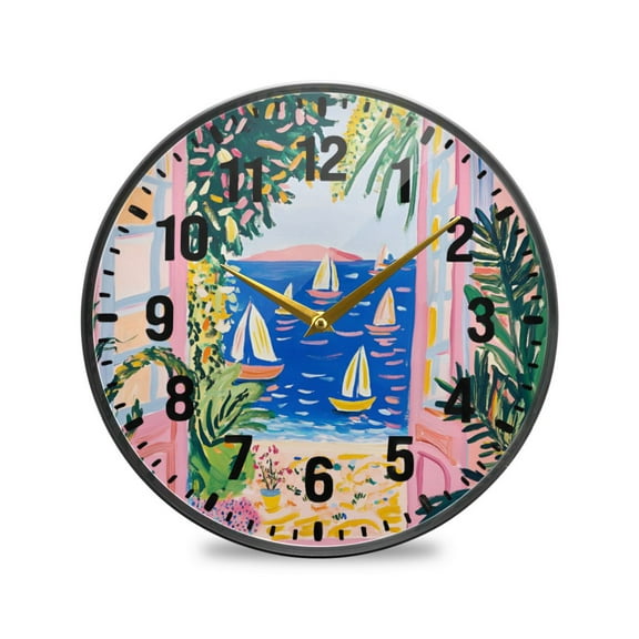 Yayeee Wall Clock Battery Operated 9.5" Silent Non-Ticking for Living Room, Yellow Seaside