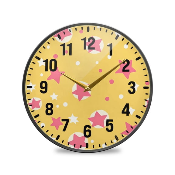 Yayeee Wall Clock Battery Operated 9.5" Silent Quartz Non-Ticking for Living Room Decor, Yellow Stars