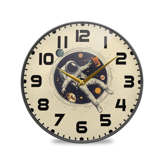 Yayeee Wall Clock for Living Room 11.9 inch Battery Operated Round with Holder, Astronaut Floating