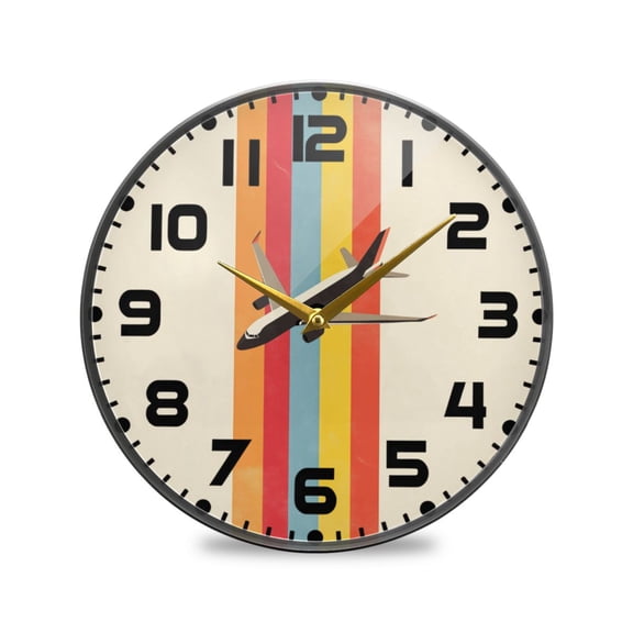 Yayeee Wall Clock for Living Room 11.9 inch Battery Operated Round with Holder, Colorful Plane
