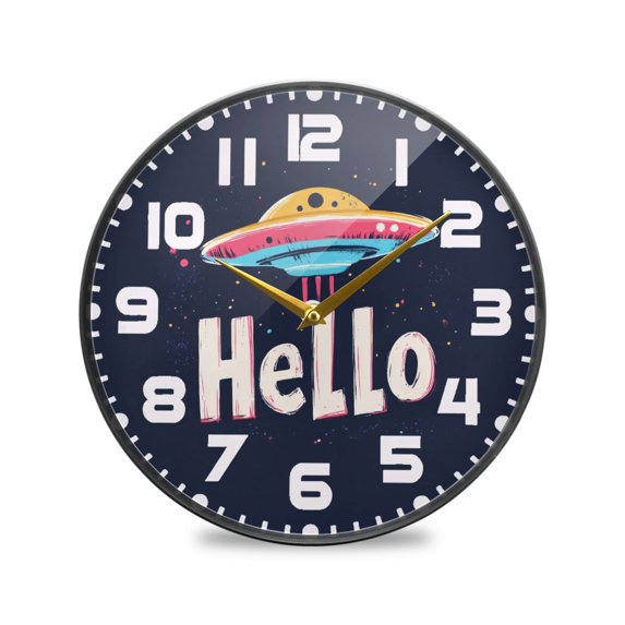 Yayeee Wall Clock for Living Room 11.9 inch Battery Operated Round with Holder, Colorful UFO