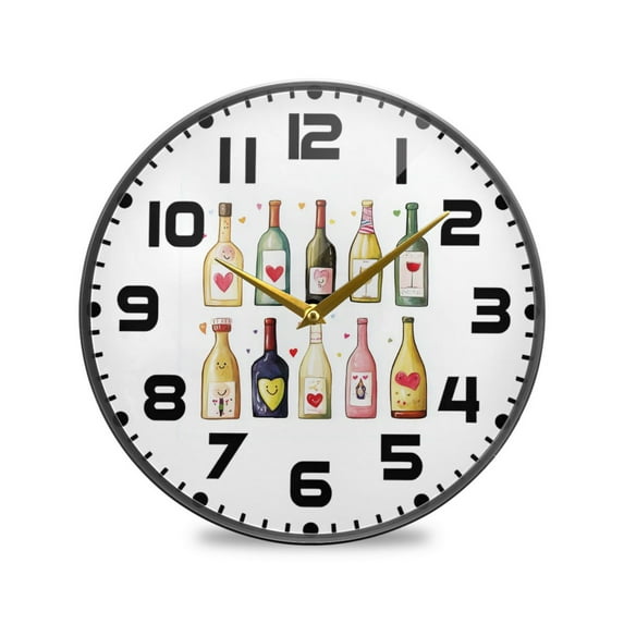 Yayeee Wall Clock for Living Room 11.9 inch Battery Operated Round with Holder, Happy Face Bottles