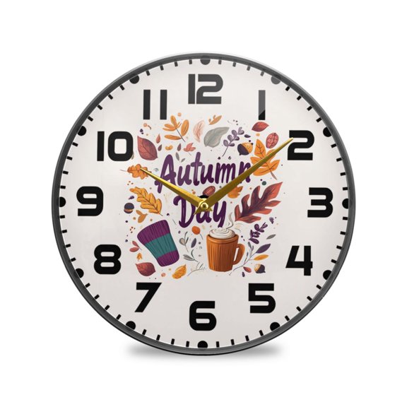 Yayeee Wall Clock for Living Room 11.9 inch Battery Operated Round with Holder, Warm Autumn Day