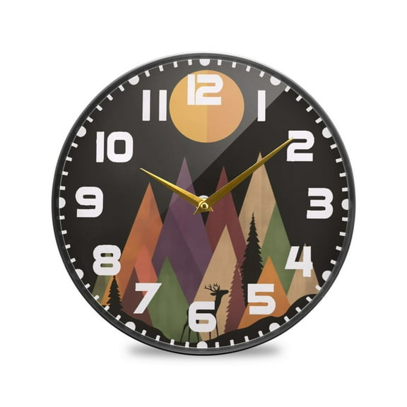Yayeee Wall Clock for Living Room 9.5 inch Battery Operated Round with Holder, Abstract Mountain