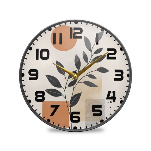 Yayeee Wall Clock for Living Room 9.5 inch Battery Operated Round with Holder, Art Plant and Sun