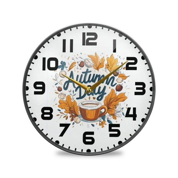 Yayeee Wall Clock for Living Room 9.5 inch Battery Operated Round with Holder, Autumn Day with Cocoa Pattern