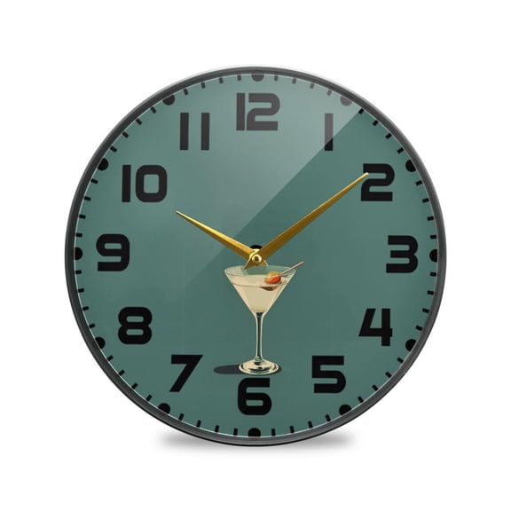 Yayeee Wall Clock for Living Room 9.5 inch Battery Operated Round with Holder, Beige Martini