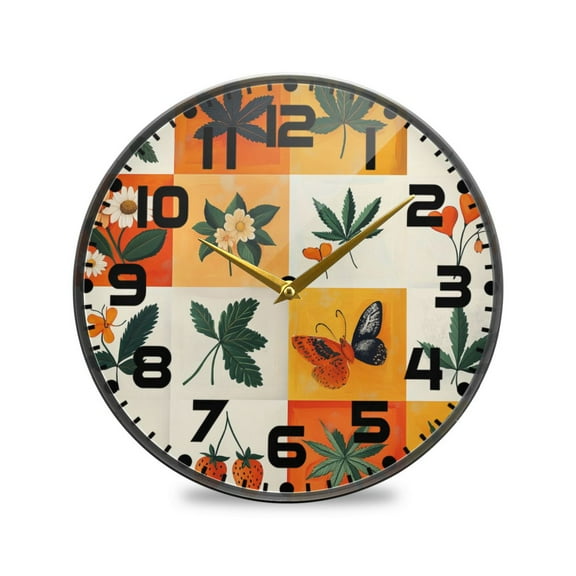 Yayeee Wall Clock for Living Room 9.5 inch Battery Operated Round with Holder, Cartoon Plants