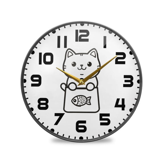 Yayeee Wall Clock for Living Room 9.5 inch Battery Operated Round with Holder, Cute Chubby Cat