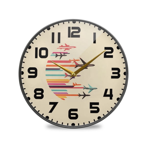 Yayeee Wall Clock for Living Room 9.5 inch Battery Operated Round with Holder, Flying Planes
