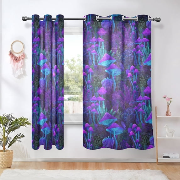 Yayeee Window Curtains Light Filtering 63"x42" Grommet Panel Pair Home Living Room Decor, Dark Mushrooms Pattern
