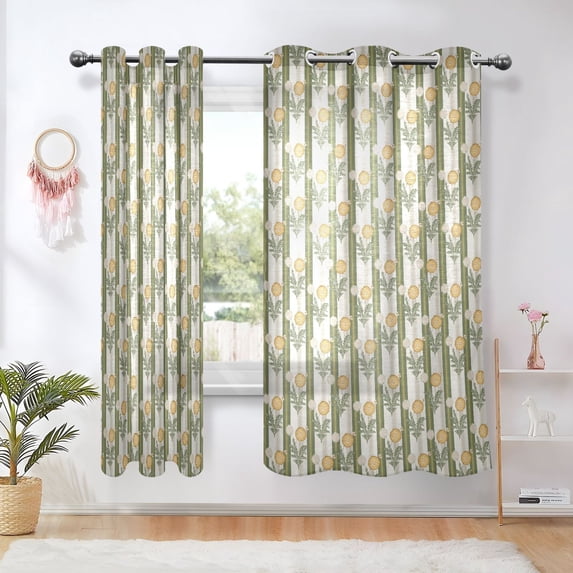 Yayeee Window Curtains Light Filtering 63"x42" Grommet Panel Pair Home Living Room Decor, Olive Green Flowers