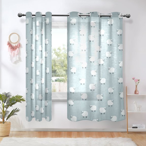 Yayeee Window Curtains Light Filtering 63"x42" Grommet Panel Pair Home Living Room Decor, Simple Sheep Pattern