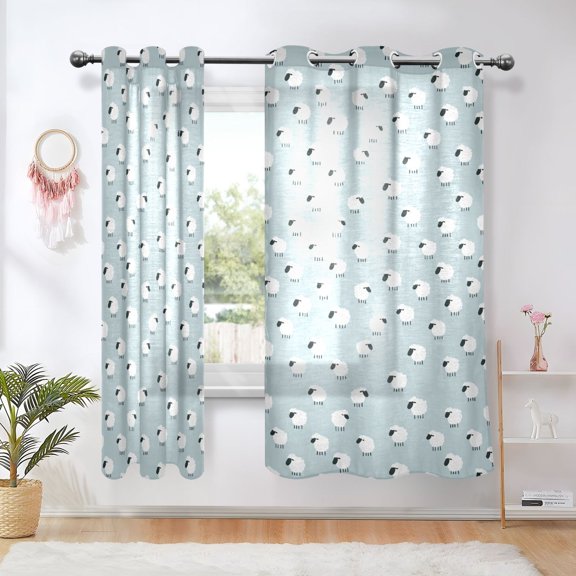 Yayeee Window Curtains Light Filtering 63"x52" Grommet Panel Pair Home Living Room Decor, Cartoon Sheep Pattern