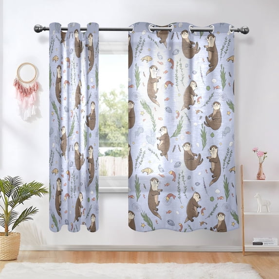 Yayeee Window Curtains Light Filtering 63"x52" Grommet Panel Pair Home Living Room Decor, Purple Otters Pattern