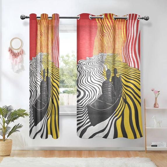 Yayeee Window Curtains Light Filtering 63"x42" Grommet Panel Pair Home Living Room Decor, Abstract Boat