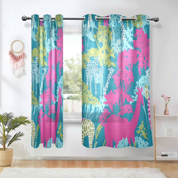 Yayeee Window Curtains Light Filtering 63"x42" Grommet Panel Pair Home Living Room Decor, Abstract Leaves Pattern