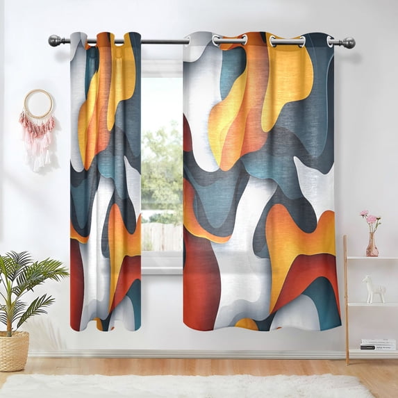 Yayeee Window Curtains Light Filtering 63"x42" Grommet Panel Pair Home Living Room Decor, Abstract Wavy