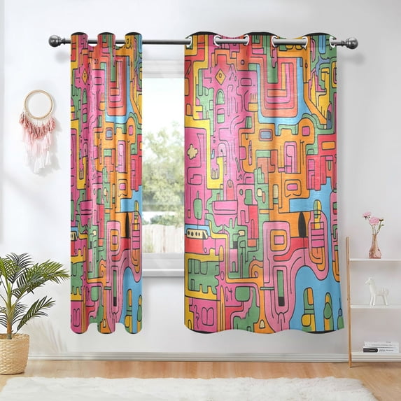 Yayeee Window Curtains Light Filtering 63"x42" Grommet Panel Pair Home Living Room Decor, Art City