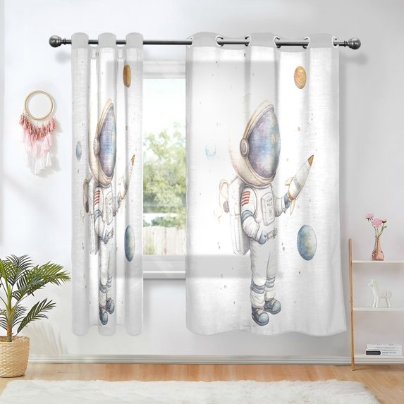 Yayeee Window Curtains Light Filtering 63"x42" Grommet Panel Pair Home Living Room Decor, Astronaut Rockets