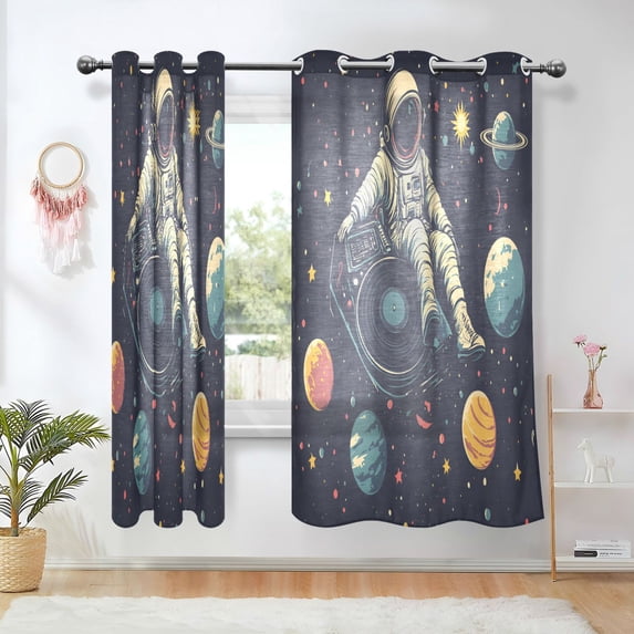 Yayeee Window Curtains Light Filtering 63"x42" Grommet Panel Pair Home Living Room Decor, Astronaut Space