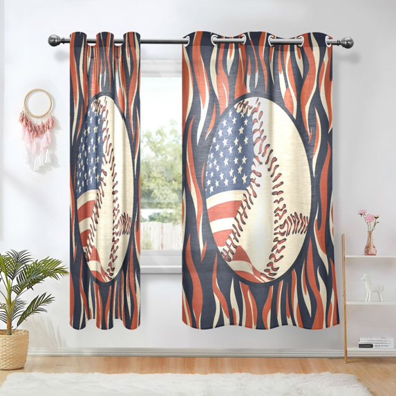 Yayeee Window Curtains Light Filtering 63"x42" Grommet Panel Pair Home Living Room Decor, Baseball Pattern