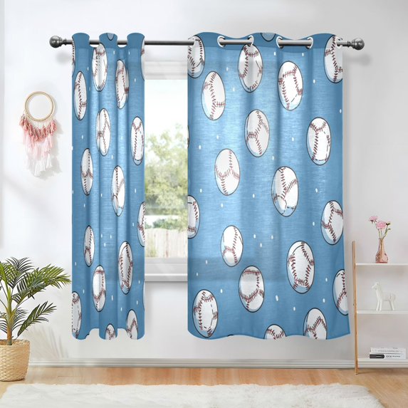 Yayeee Window Curtains Light Filtering 63"x42" Grommet Panel Pair Home Living Room Decor, Baseballs Pattern
