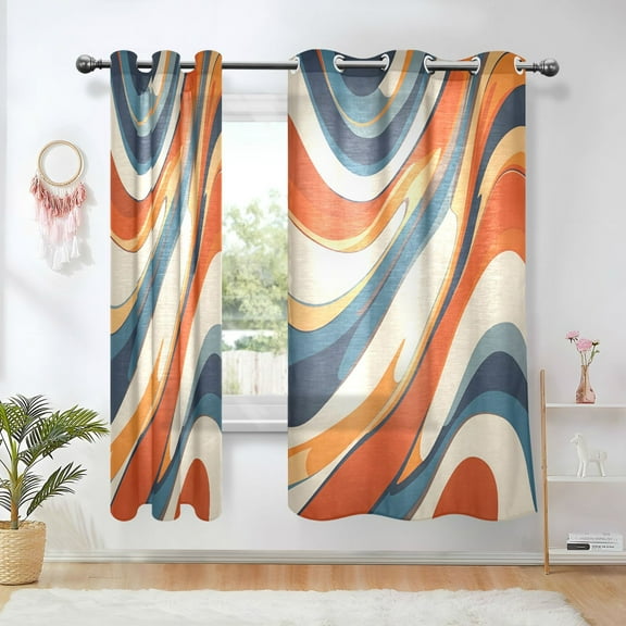 Yayeee Window Curtains Set of 2 for Living Room Light Filtering 63"x42", Beige Abstract Wavy