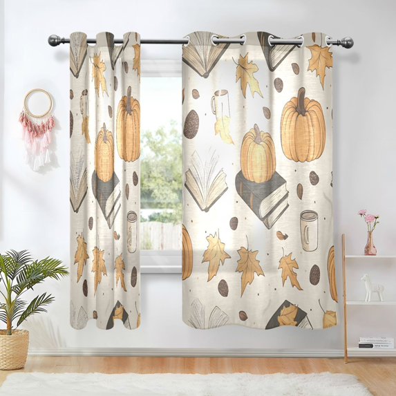 Yayeee Window Curtains Light Filtering 63"x42" Grommet Panel Pair Home Living Room Decor, Beige Fall Books