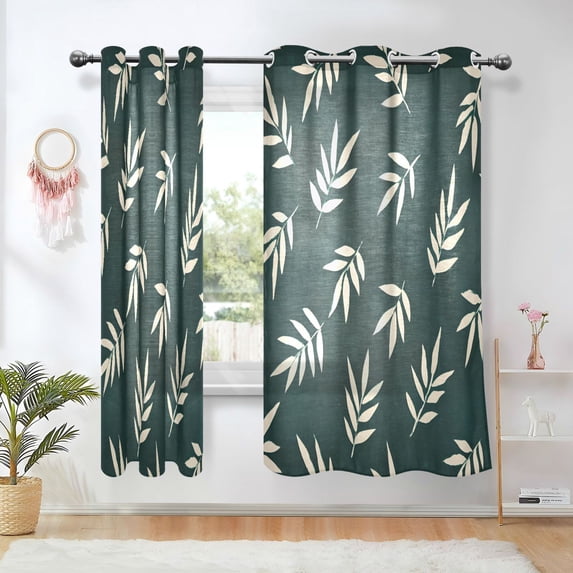 Yayeee Window Curtains Light Filtering 63"x42" Grommet Panel Pair Home Living Room Decor, Beige Leaves