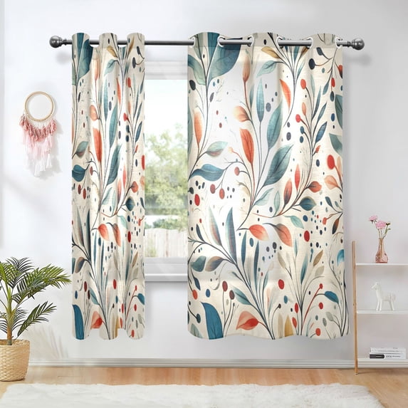 Yayeee Window Curtains Set of 2 for Living Room Light Filtering 63"x42", Beige Whimsical Leaves