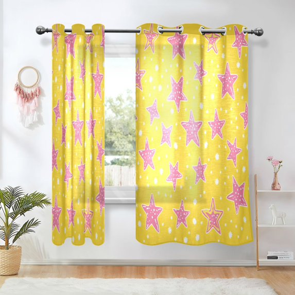 Yayeee Window Curtains Set of 2 for Living Room Light Filtering 63"x42", Big Pink Stars Pattern
