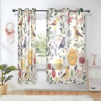 Yayeee Window Curtains Set of 2 for Living Room Light Filtering 63"x42", Birds and Teapots