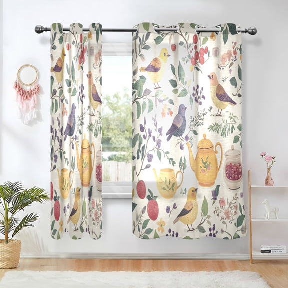 Yayeee Window Curtains Set of 2 for Living Room Light Filtering 63"x42", Birds and Teapots