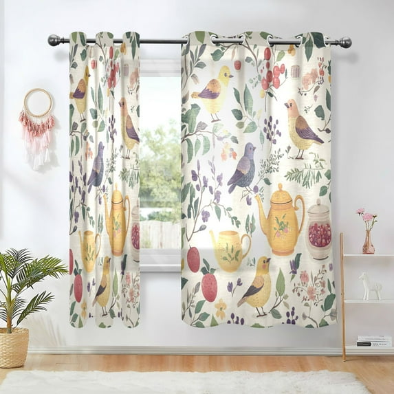 Yayeee Window Curtains Set of 2 for Living Room Light Filtering 63"x42", Birds and Teapots