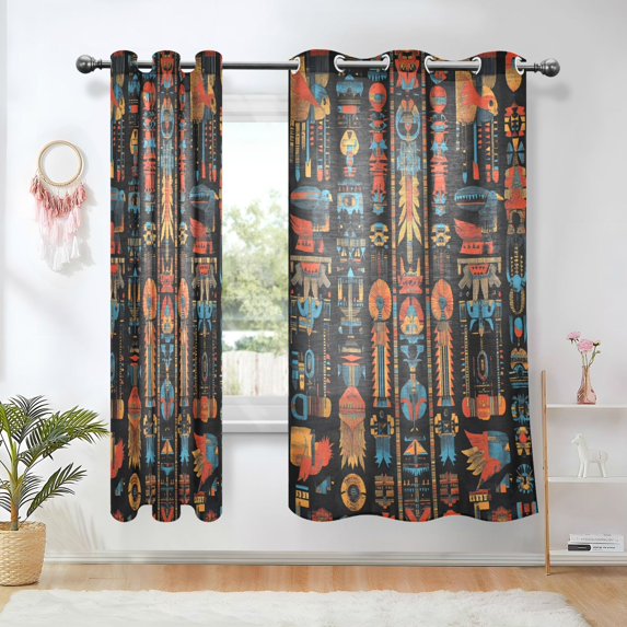 Yayeee Window Curtains Light Filtering 63"x42" Grommet Panel Pair Home Living Room Decor, Black Geometric