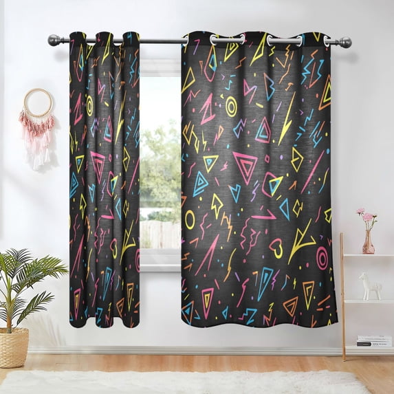 Yayeee Window Curtains Light Filtering 63"x42" Grommet Panel Pair Home Living Room Decor, Black Neon Lightning