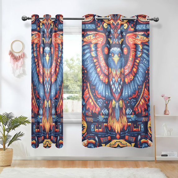 Yayeee Window Curtains Set of 2 for Living Room Light Filtering 63"x42", Blue Abstract Eagle