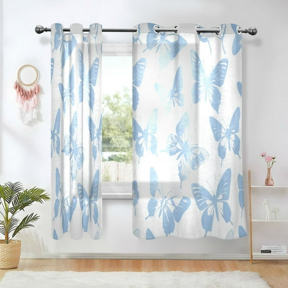 Yayeee Window Curtains Set of 2 for Living Room Light Filtering 63"x42", Blue Butterfly