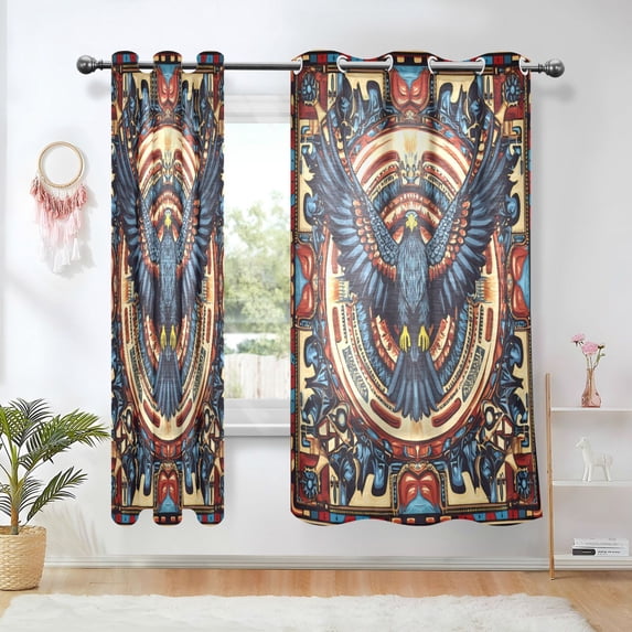 Yayeee Window Curtains Set of 2 for Living Room Light Filtering 63"x42", Blue Geometric Eagle